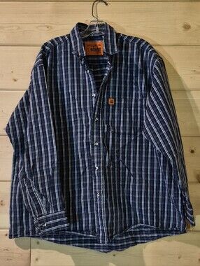Wrangler FR Navy and White Plaid Casual Button-Down Shirt Size XL 28x29
